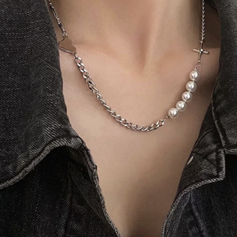 925 Thai Sterling Silver Clavicle Chain Necklace Unique Sweet Design Pearl 18”